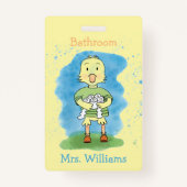 Gele deukkende badkamerhal-pas badge (Voorkant)