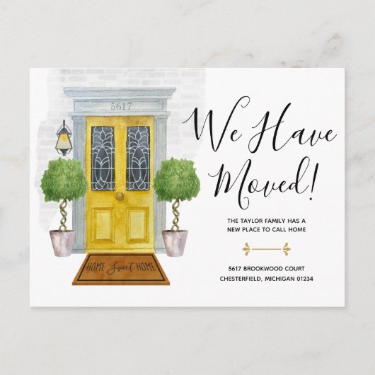 Gele deur - Nieuw adres We hebben aankondiging ver Briefkaart (Voorkant)