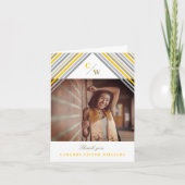 Gele diagonale strepen Foto modern Afstuderen Bedankkaart (Voorkant)