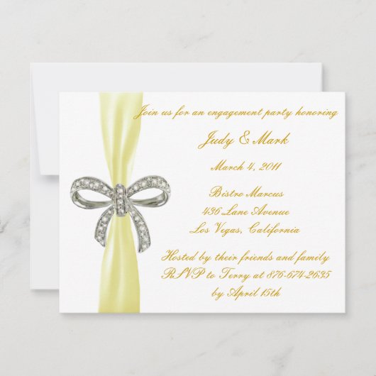 Gele Diamant Bow Verlovingsfeest Uitnodiging (Voorkant)