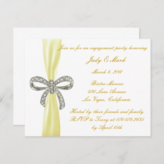 Gele Diamant Bow Verlovingsfeest Uitnodiging (Voorkant / Achterkant)