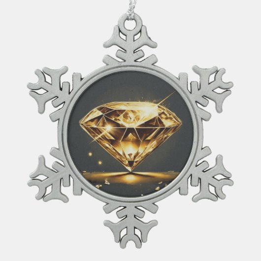 Gele diamant en zwarte achtergrond tin sneeuwvlok ornament (Voorkant)