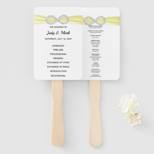 Gele Diamant Infinity Trouwprogramma Fans Handwaaier (Voorkant en achterkant)