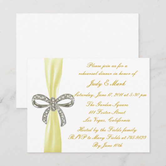 Gele Diamanten Boog Bruiloft repetitie Diner Uitno Kaart (Voorkant / Achterkant)