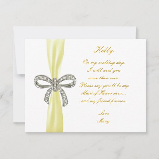 Gele Diamanten Boog Trouw Bruidsmeisje van Eer Kaa Kaart (Voorkant)