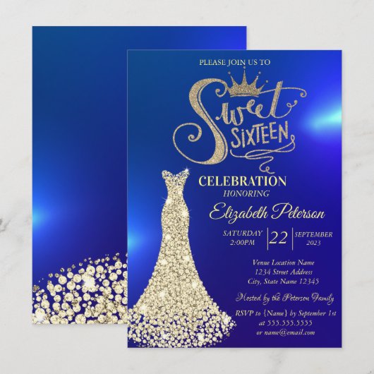 Gele diamanten jurk, diamanten Sweet 16  Kaart (Voorkant / Achterkant)