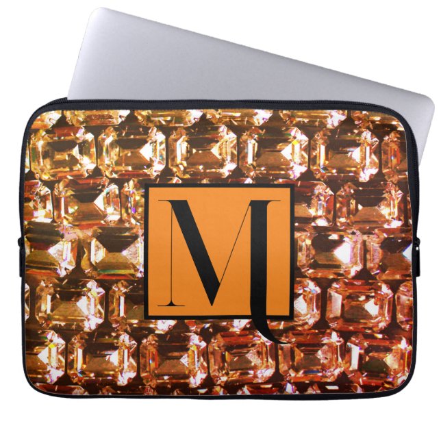 Gele diamanten, oranje diamanten, gemstone laptop sleeve (Voorkant)