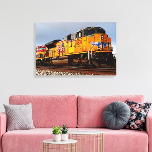 Gele Diesel Locomotief Trein 24 "x16" Groot Canvas Afdruk (Insitu (Woonkamer))
