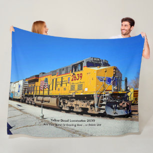 Gele diesellocomotieftrein - Naam Canvas toevoegen Fleece Deken