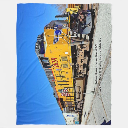 Gele diesellocomotieftrein - Naam Canvas toevoegen Fleece Deken (Voorkant)