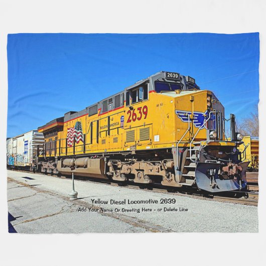 Gele diesellocomotieftrein - Naam Canvas toevoegen Fleece Deken (Voorkant (Horizontaal))