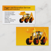Gele Digger Aangepaste Bouw en Excavator Visitekaartje (Voorkant / Achterkant)