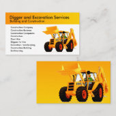 Gele Digger Aangepaste Bouw en Excavator Visitekaartje (Voorkant / Achterkant)