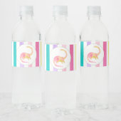 Gele Dinosaurus en pastelstrepen Waterfles Etiket (Flessen)