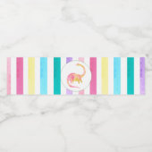 Gele Dinosaurus en pastelstrepen Waterfles Etiket (Enkel label)