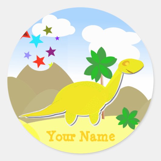 Gele Diplodocus Dinosaur Naam Sticker (Voorkant)
