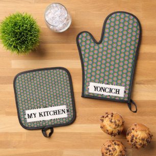 Gele Disc Ribbon van Kenneth Yoncich Ovenwant & Pannenlap Set