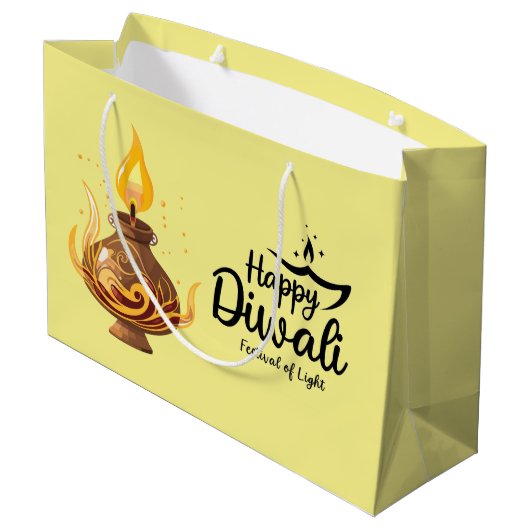 gele Diwali-olielamp Groot Cadeauzakje (Achterkant Gekanteld)