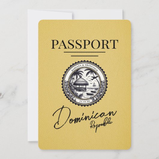 Gele Dominicaanse Republiek Paspoort bruiloft Kaart (Achterkant)