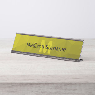 Gele donkere ombre geometrische mesh patroon Monog Bureau Naambordje