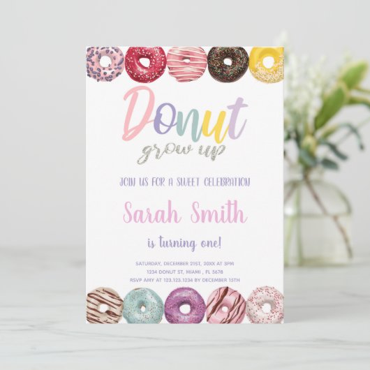 Gele Donut Verjaardag Uitnodiging (Staand voorkant)