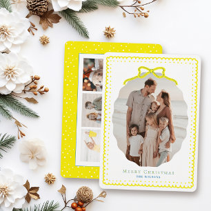Gele Doodle Lijsten & Strik 4 Foto Kerstmis Feestdagenkaart