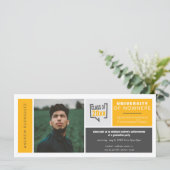 Gele dozen & foto brede afstudeeruitnodiging (Staand voorkant)