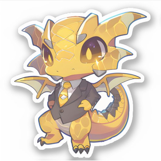 Gele draak in een Suit-Sticker Sticker (Voorkant)