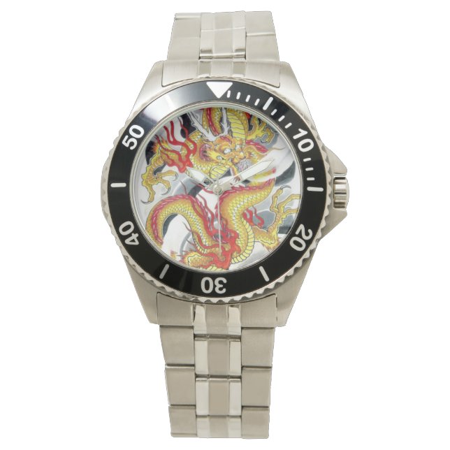 Gele draak Japans Tattoo Horloge (Voorkant)