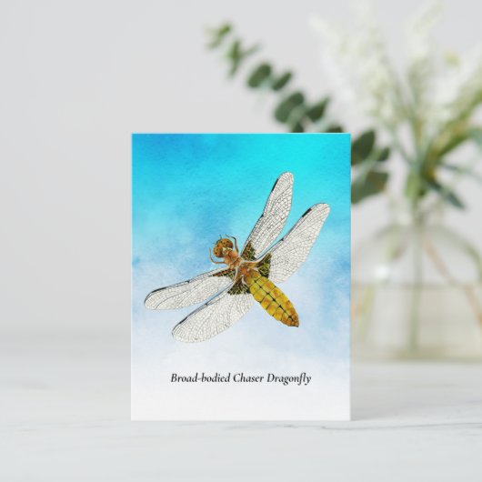 Gele dragonfly-Waterverf schilderen Briefkaart (Staand voorkant)