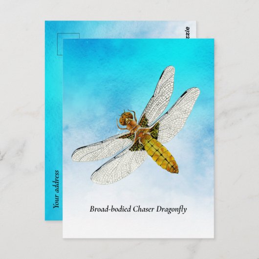 Gele dragonfly-Waterverf schilderen Briefkaart (Voorkant / Achterkant)