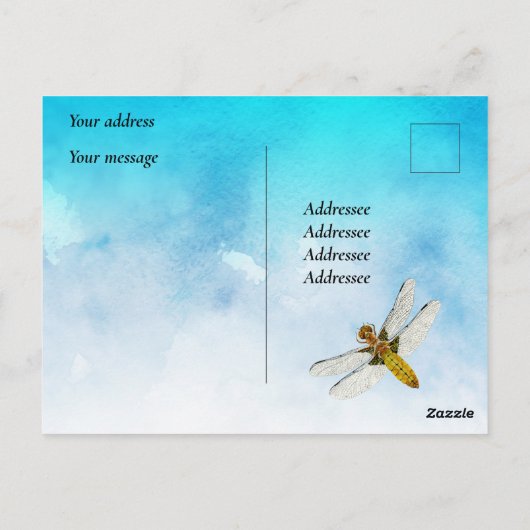 Gele dragonfly-Waterverf schilderen Briefkaart (Achterkant)