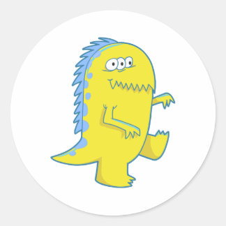gele drie-ogige dinosaurus monster ronde sticker