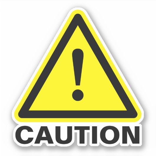 Gele driehoek voorzichtig teken vinylstickers sticker (Voorkant)