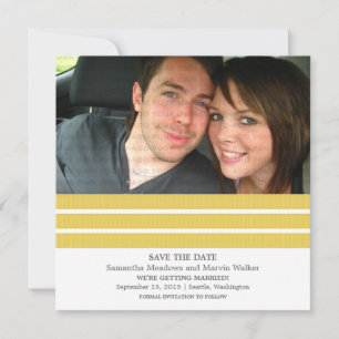 Gele drievoudige streep foto save the date uitnodi kaart