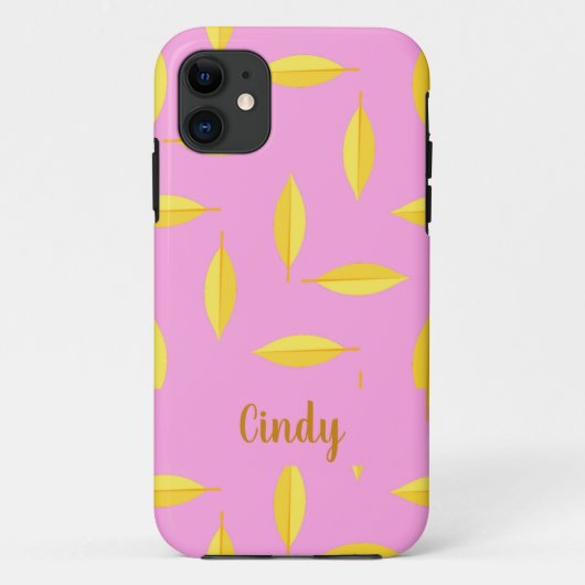 Gele droge bladeren, aangepaste naam roze Case-Mate iPhone case (Achterkant)