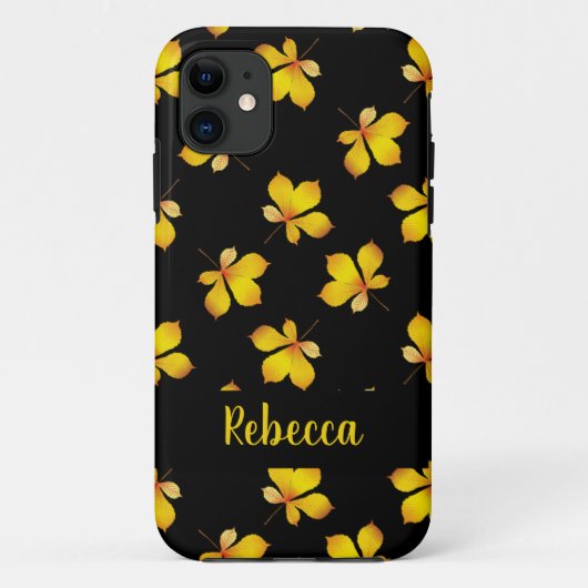 Gele droge bladeren, aangepaste naam zwart Case-Mate iPhone case (Achterkant)