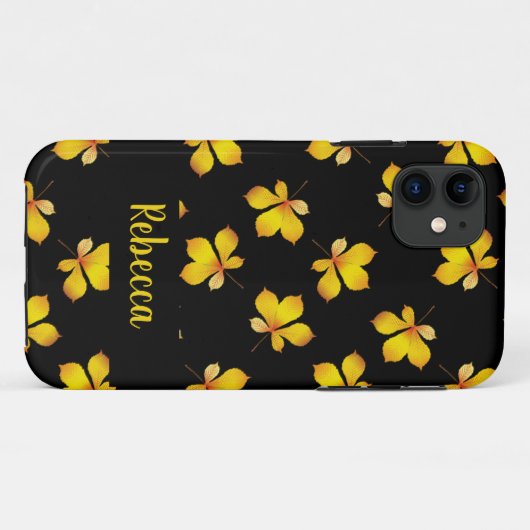 Gele droge bladeren, aangepaste naam zwart Case-Mate iPhone case (Achterkant (horizontaal))