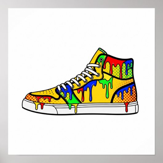 Gele druppelende verf sneaker poster (Voorkant)