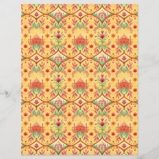 Gele dubbelzijdige scrapbookpapier met Indiase tem (Voorkant)