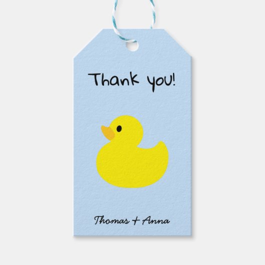 Gele Duck Dank u, Blauwe Kleur Gift Labels Cadeaulabel (Voorkant)