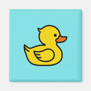Gele Duck met Blue Background Square Magnet