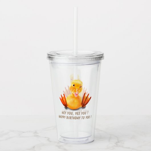 Gele Duck Verjaardag Acryl Tumbler Acryl Drinkbeker (Voorkant)