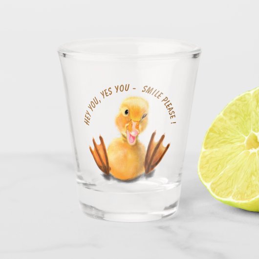 Gele duck Wink Shot Glass Smile Fun Glas (Voorkant)