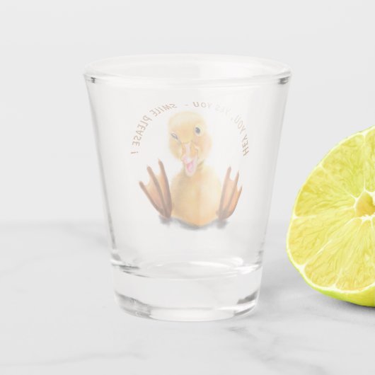 Gele duck Wink Shot Glass Smile Fun Shot Glas (Achterkant)