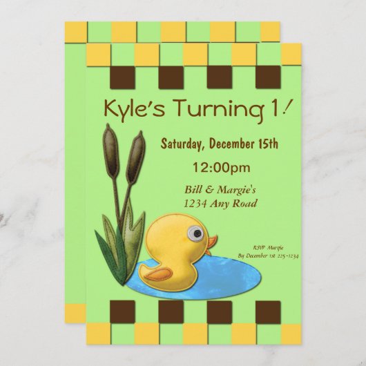 Gele Duckie 1e verjaardag Kaart (Voorkant / Achterkant)