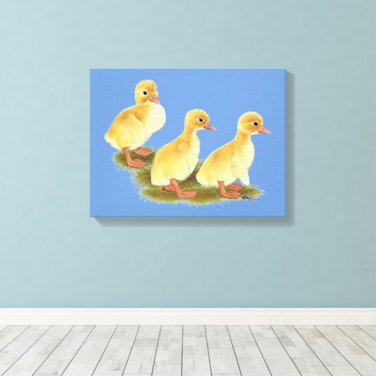 Gele ducklings canvas afdruk (Insitu (Houten vloer))