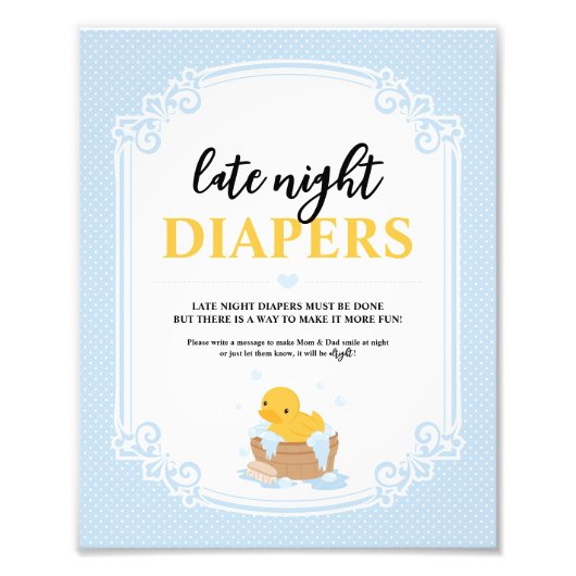 Gele Ducky Late Night Luiers Spel Teken Foto Afdruk (Voorkant)