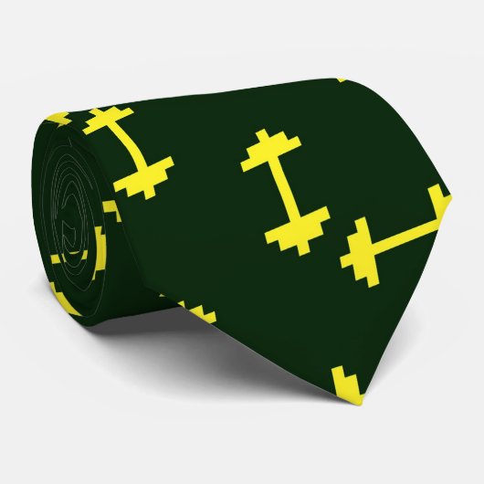 Gele dumbbels op groen stropdas (Opgerold)