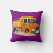 Gele Dump Truck Cartoon voor kinderen Kussen (Voorkant)